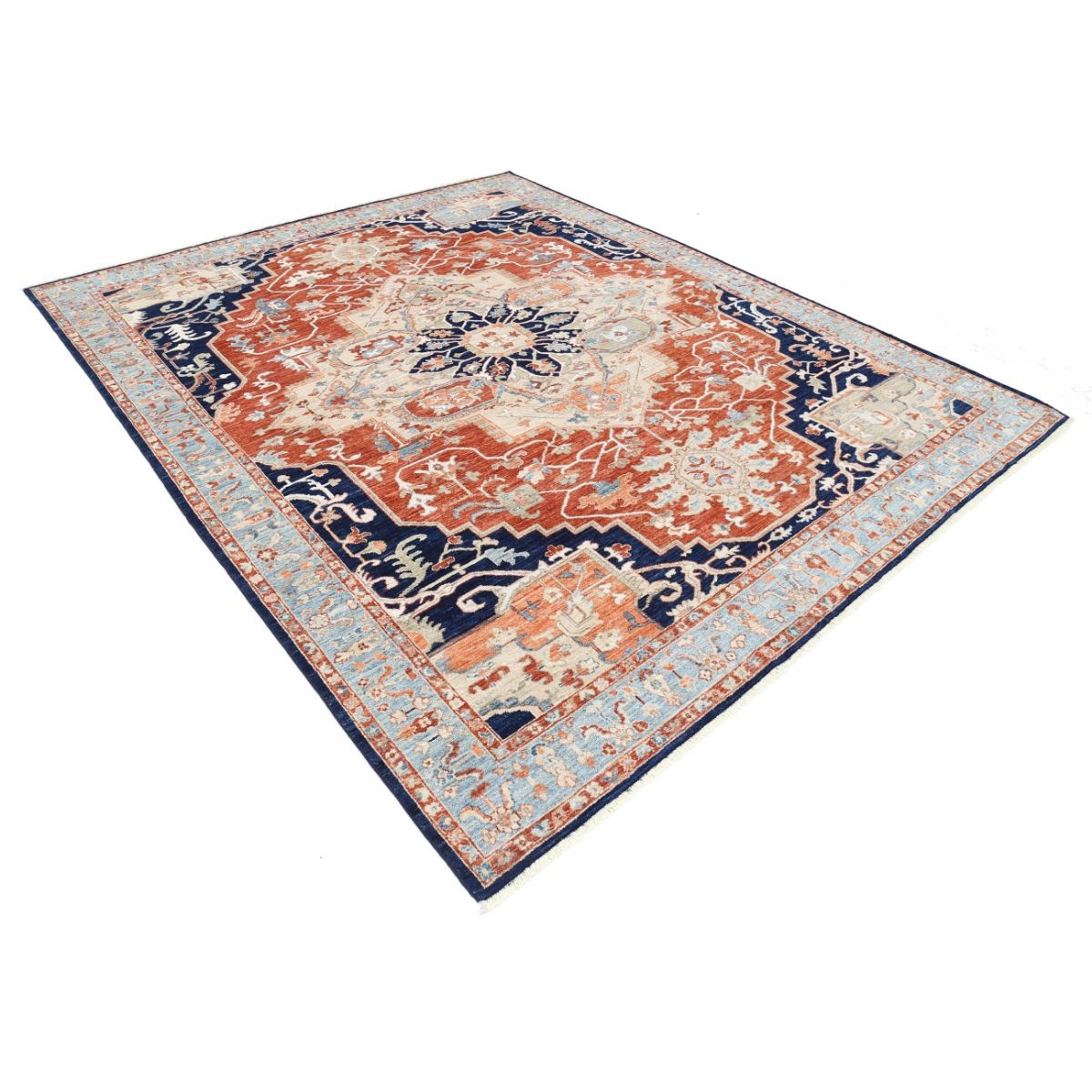 Heriz 8x10 Handmade Double Knotted Washable Wool Rug - Colorful
