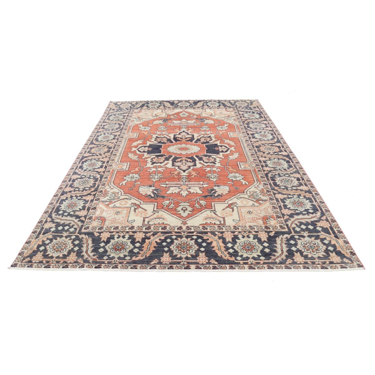 Heriz 7x10 Handmade Double Knotted Washable Wool Rug - Colorful