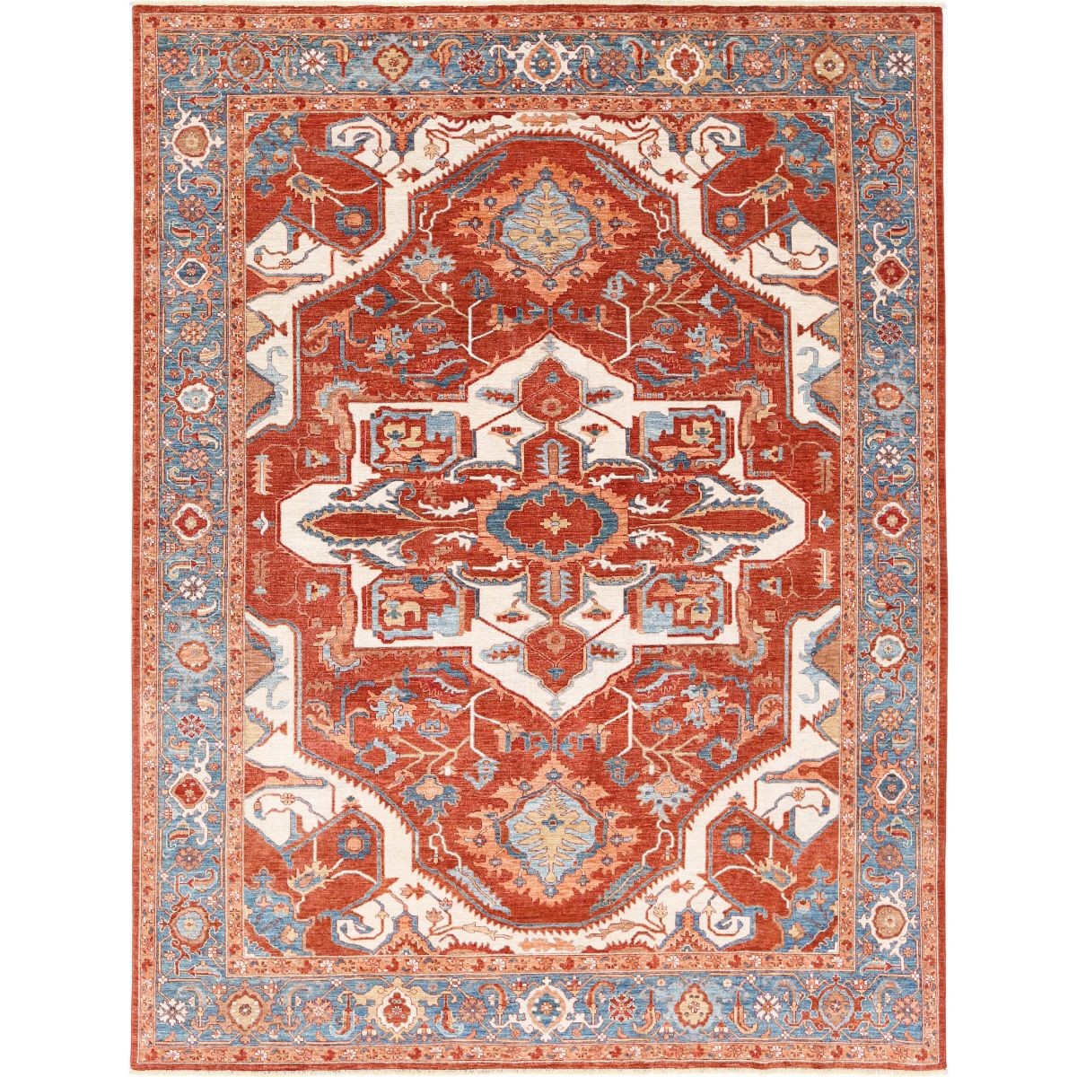 Heriz 9x11 Handmade Double Knotted Washable Wool Rug - Colorful