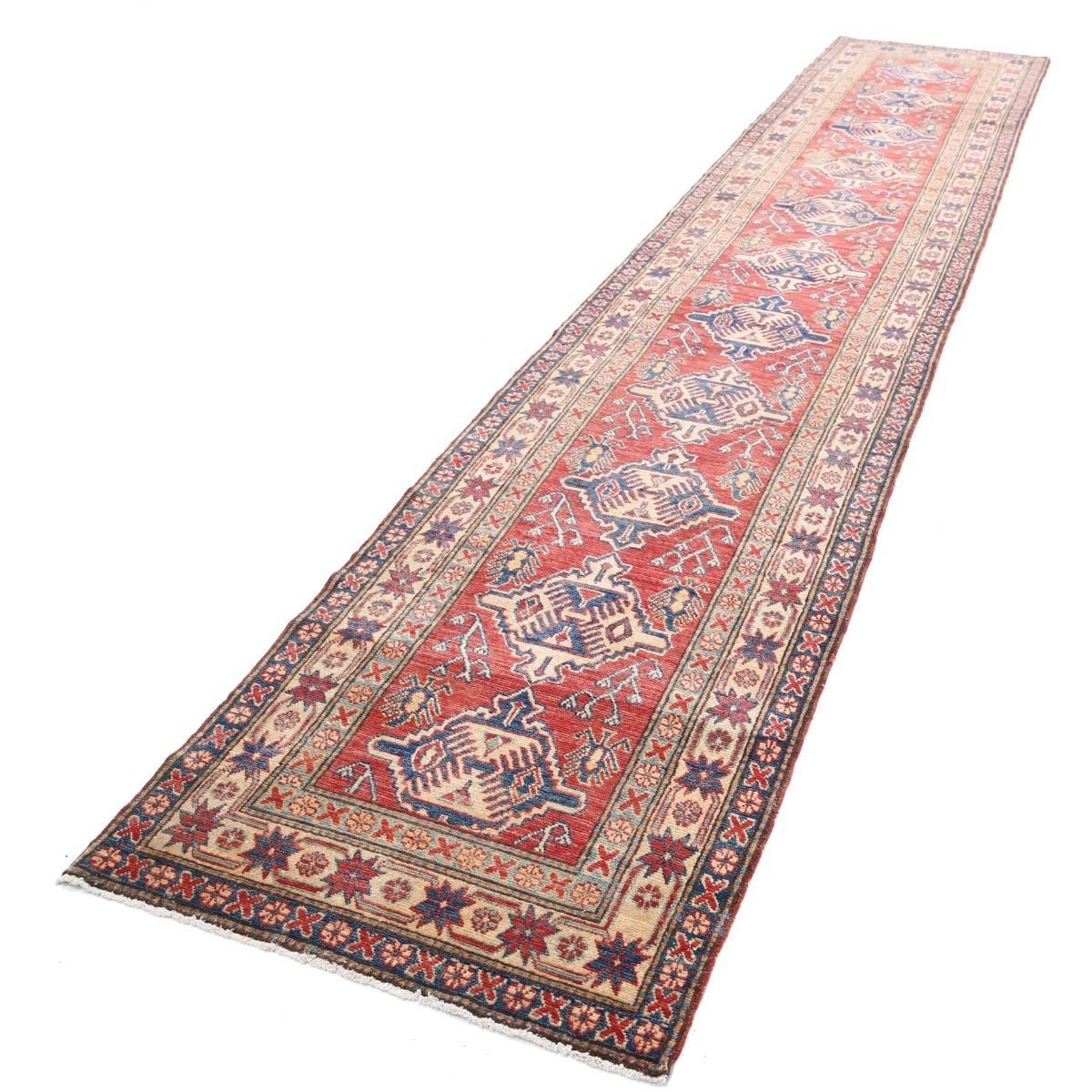 Kazak 3x15 Handmade Double Knotted Washable Wool Runner - Colorful