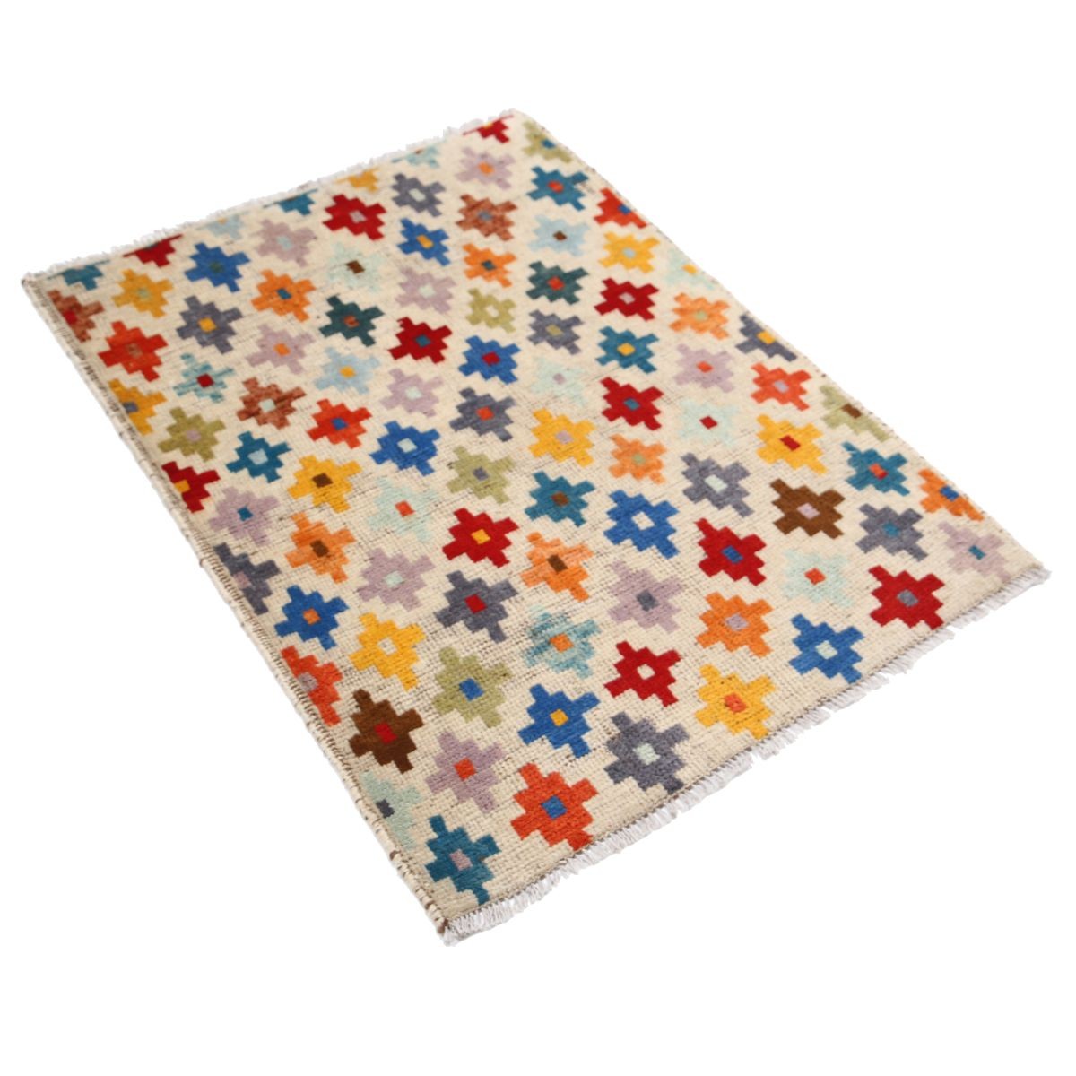 Revival 3x3 Handmade Double Knotted Washable Wool Rug - Colorful