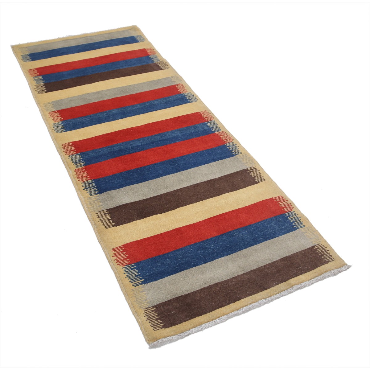 Modcar 2x7 Handmade Double Knotted Washable Wool Runner - Colorful