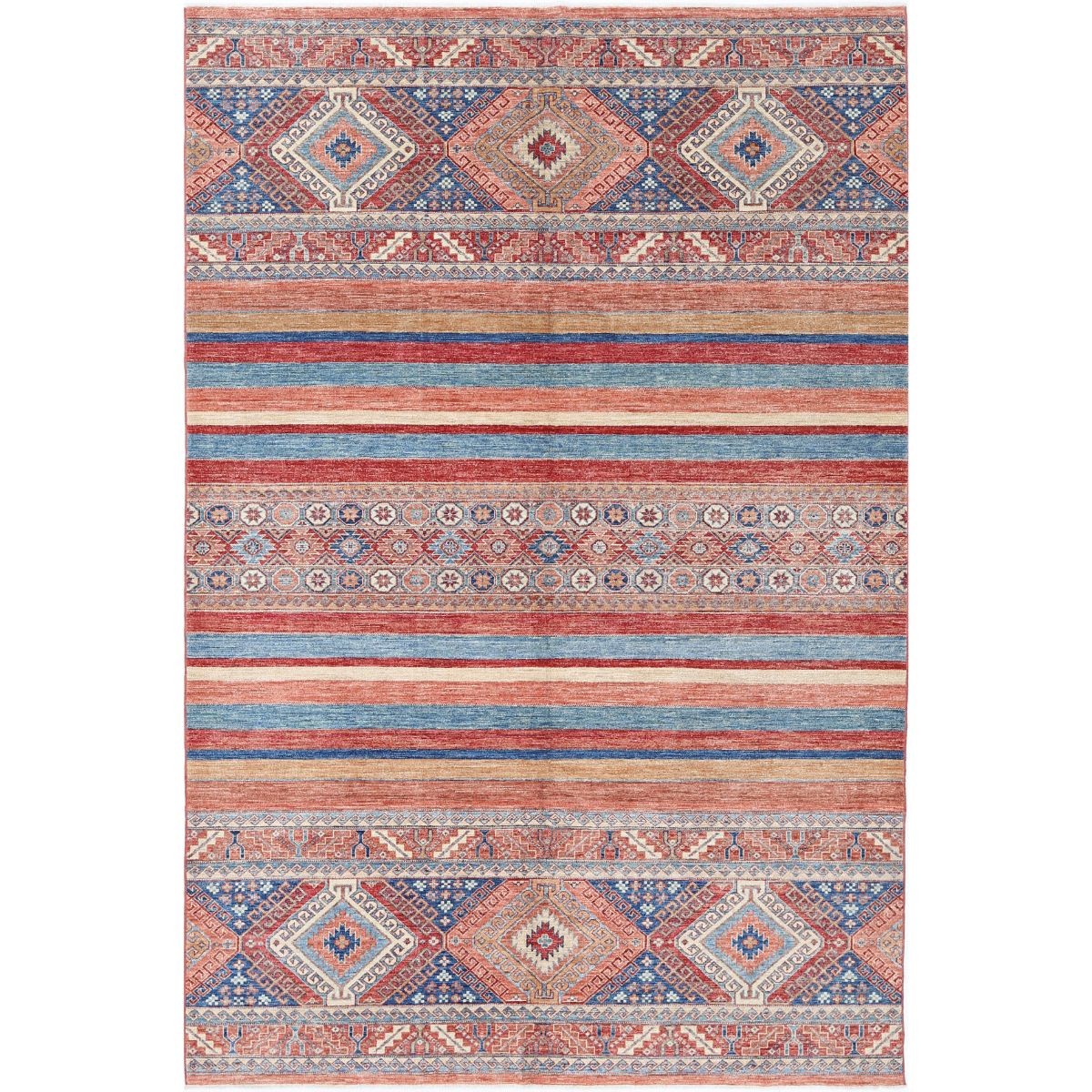 Khurjeen 7x10 Handmade Double Knotted Washable Wool Rug - Colorful