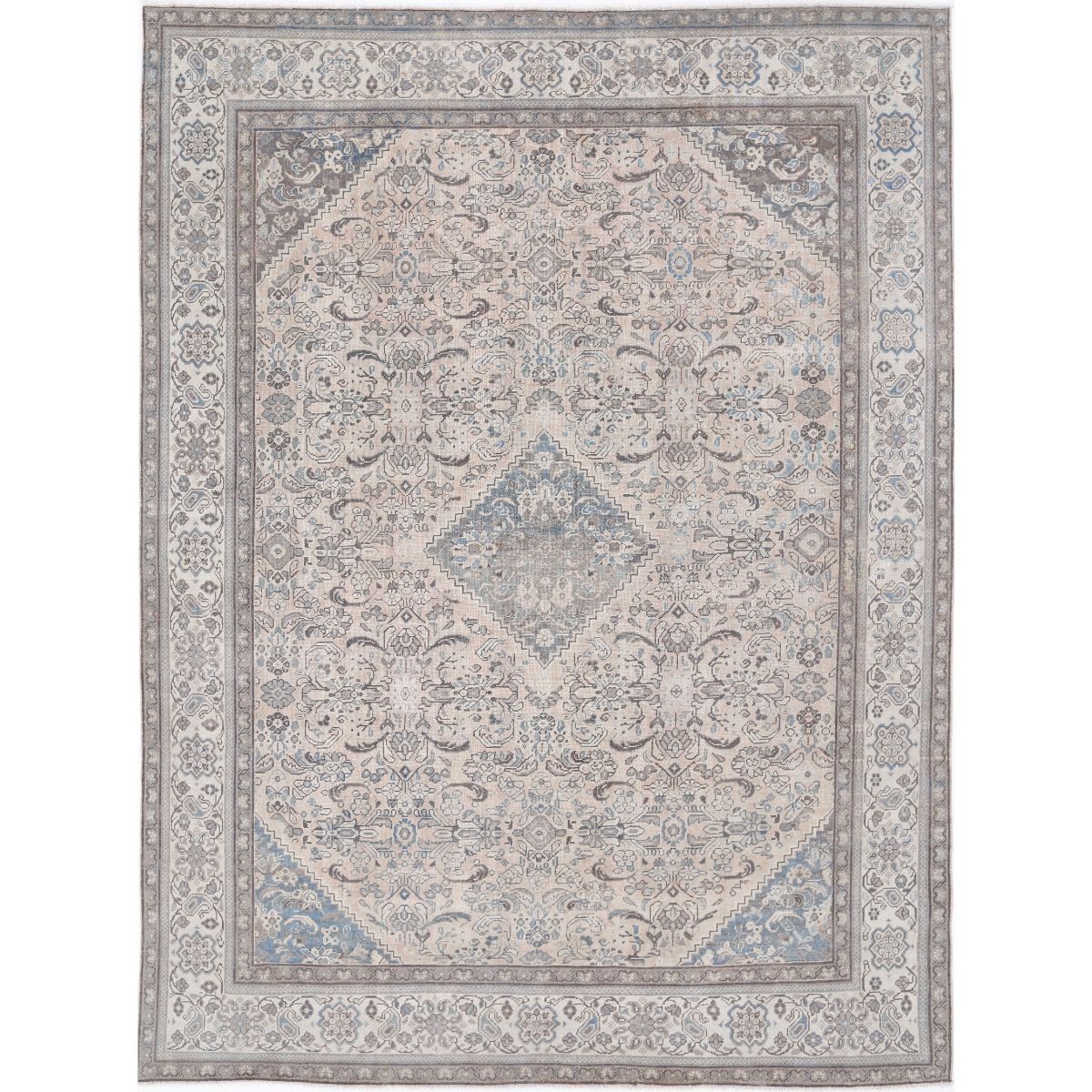 Vintage 10x14 Hand-Knotted Washable Wool Rug - Soft Hues