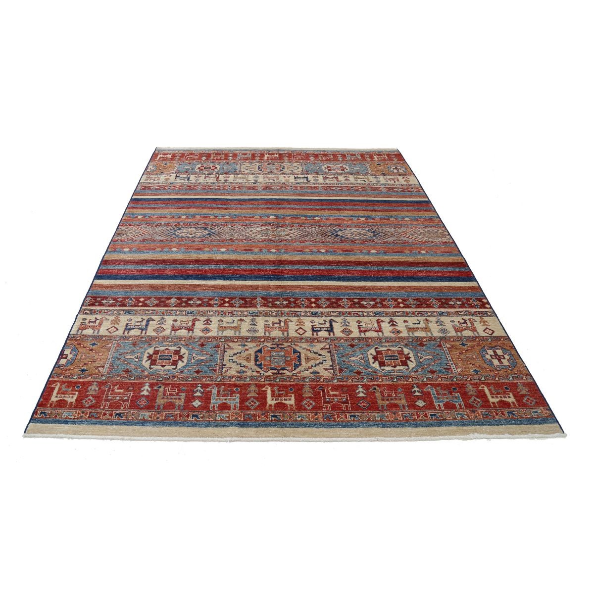 Khurjeen 6x8 Handmade Double Knotted Washable Wool Rug - Colorful
