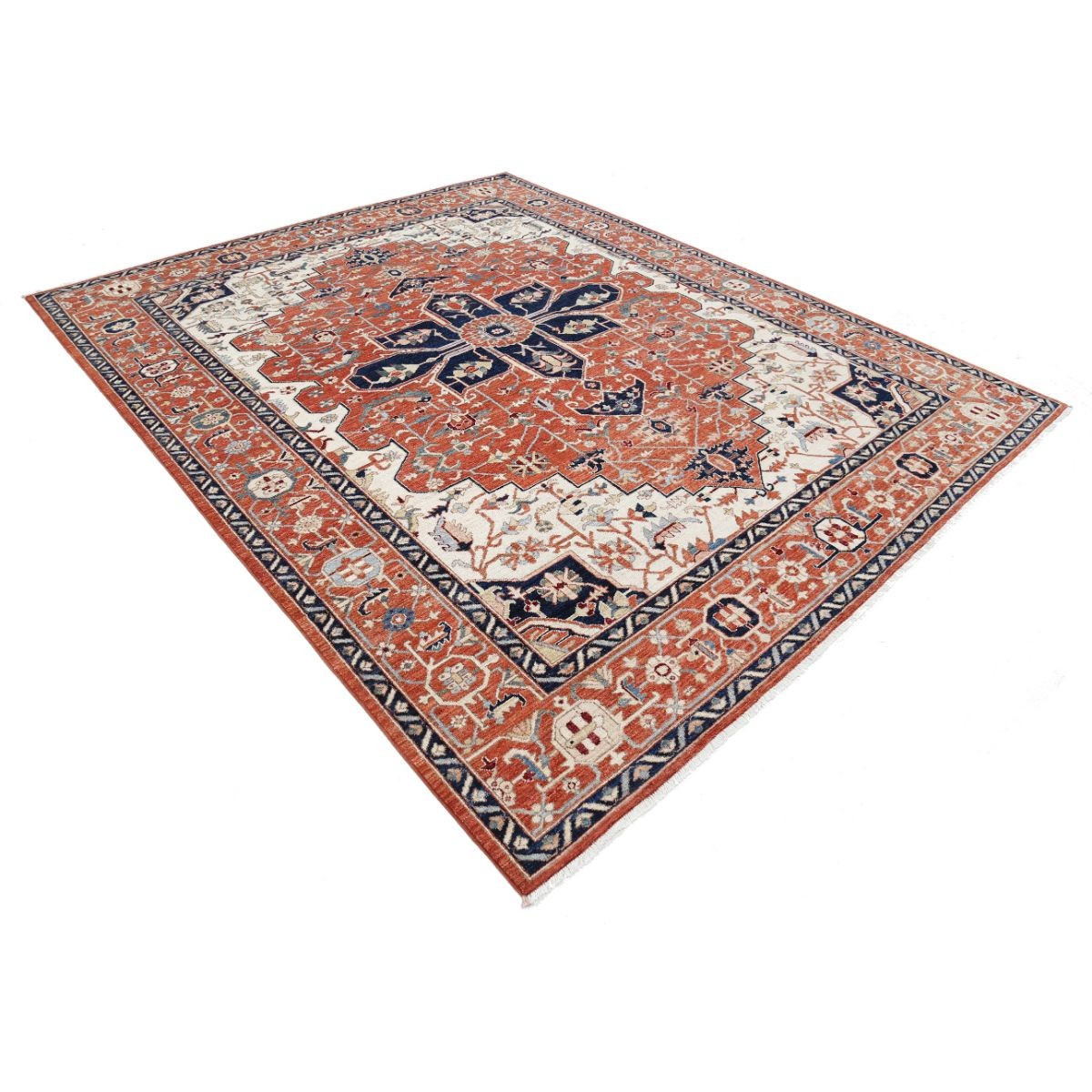Heriz 8x10 Handmade Double Knotted Washable Wool Rug - Colorful