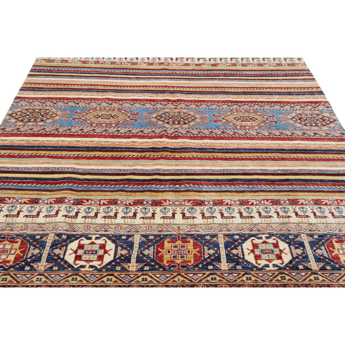 Khurjeen 7x10 Handmade Double Knotted Washable Wool Rug - Colorful