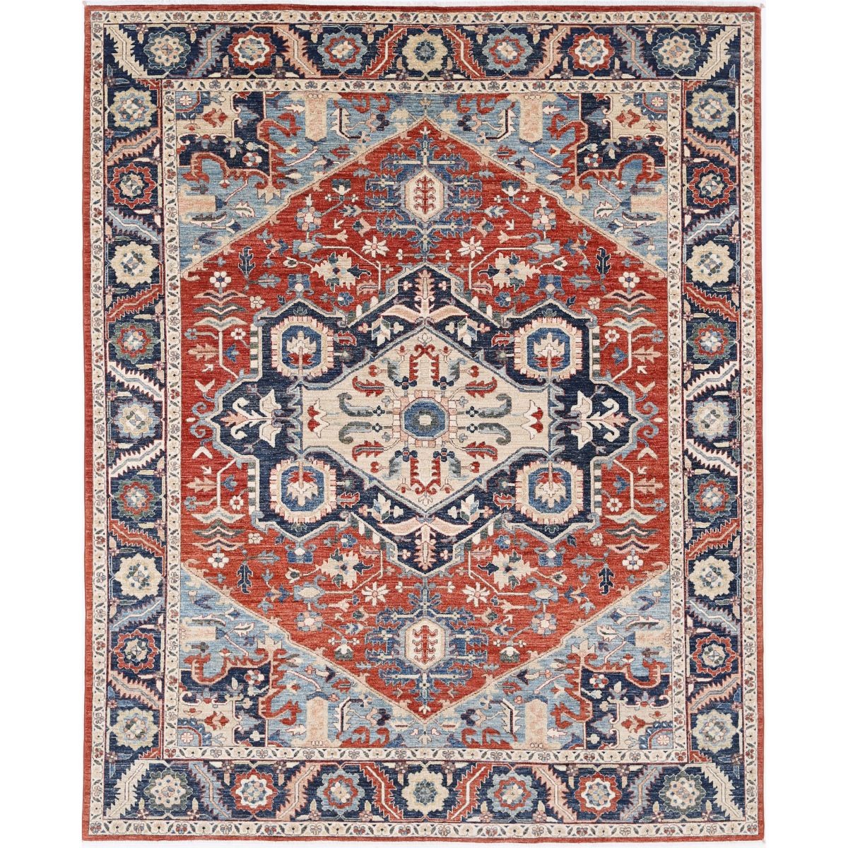 Heriz 8x10 Handmade Double Knotted Washable Wool Rug - Colorful