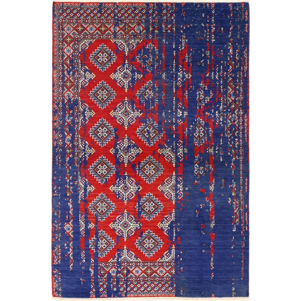 Ajrak 4'0" X 6'0" Wool Powered-Loomed Rug