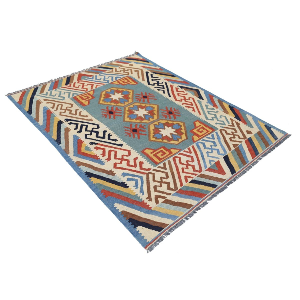 Kafkaas 5x7 Hand Woven Washable Wool Rug - Colorful