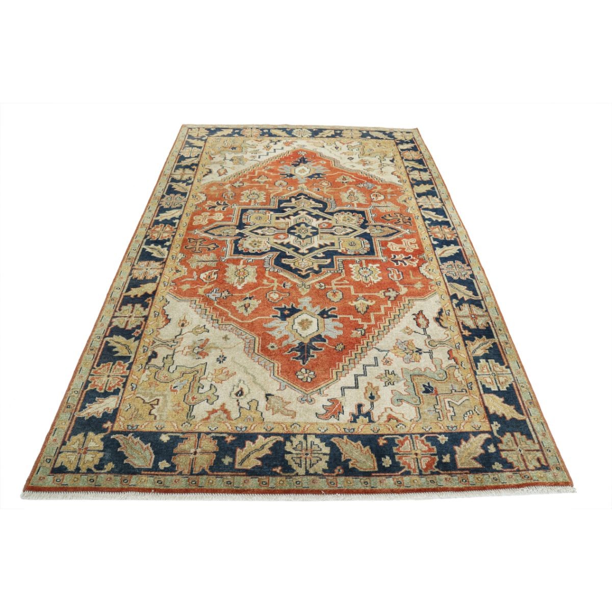 Heriz 5x8 Handmade Double Knotted Washable Wool Rug - Colorful