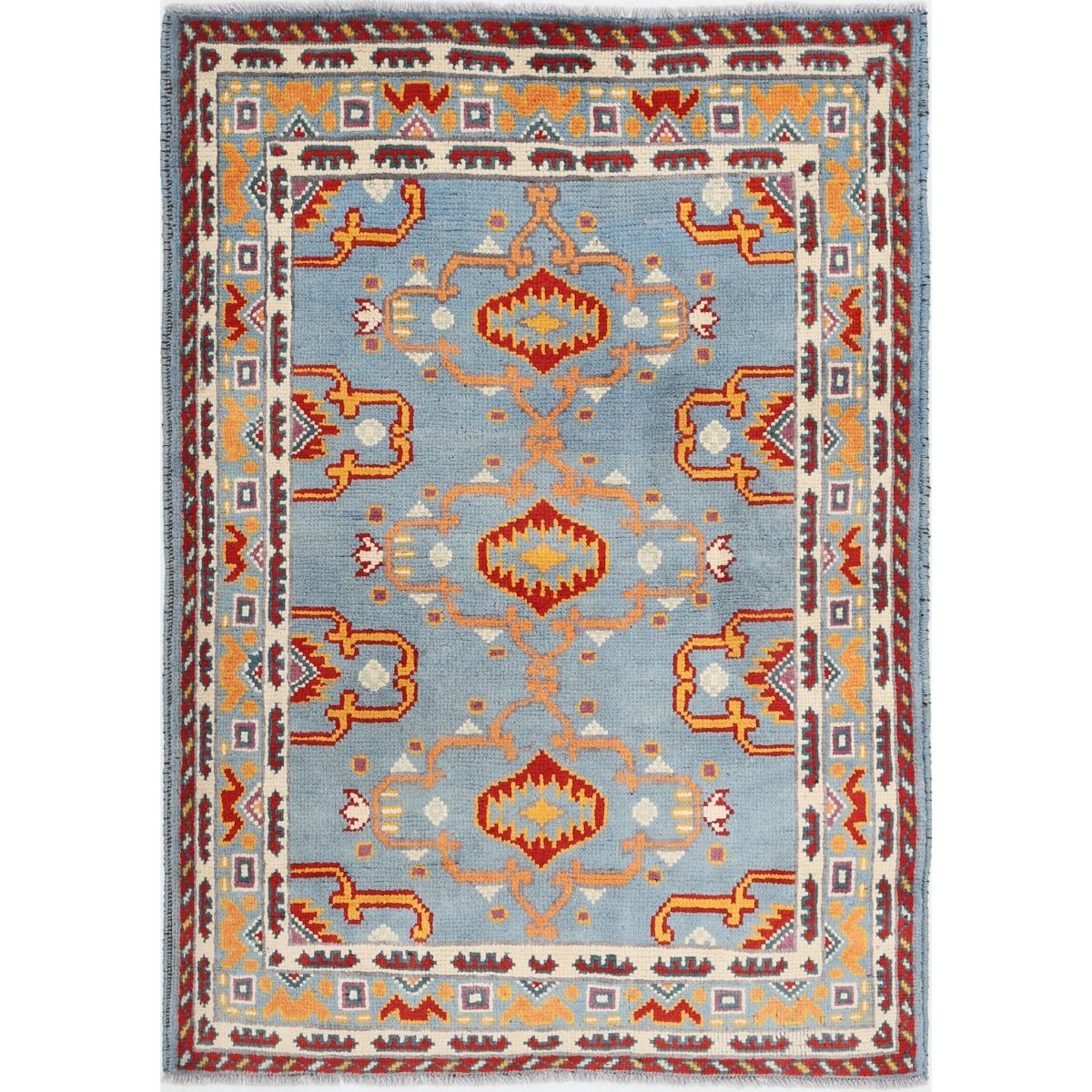 Revival 4x5 Handmade Double Knotted Washable Wool Rug - Colorful