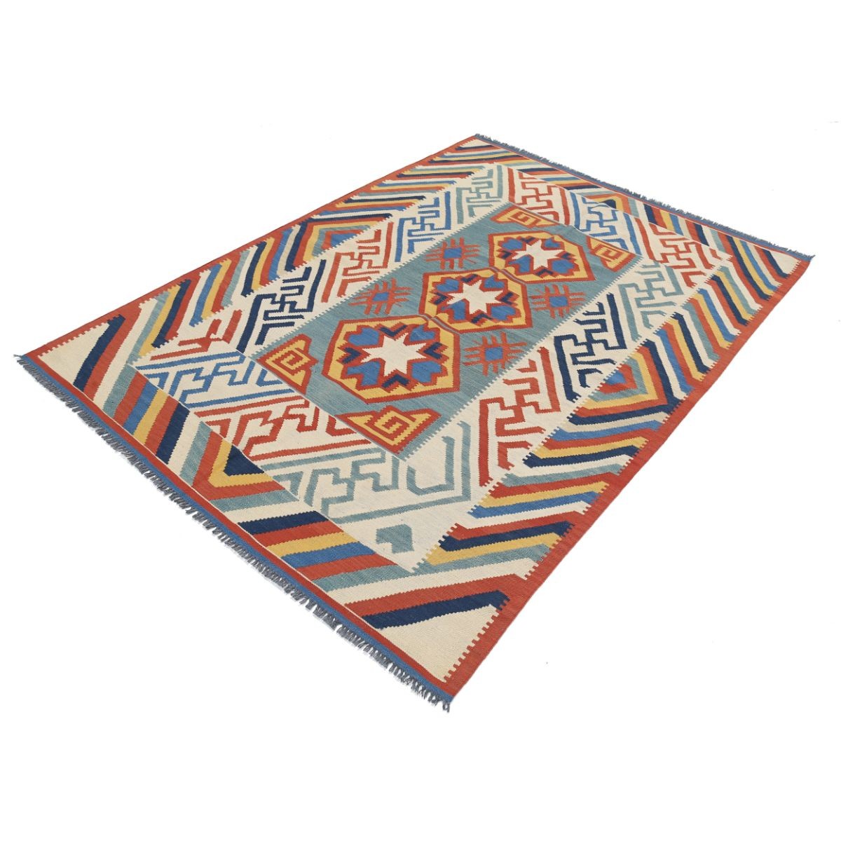 Kafkaas 5x7 Hand Woven Washable Wool Rug - Colorful