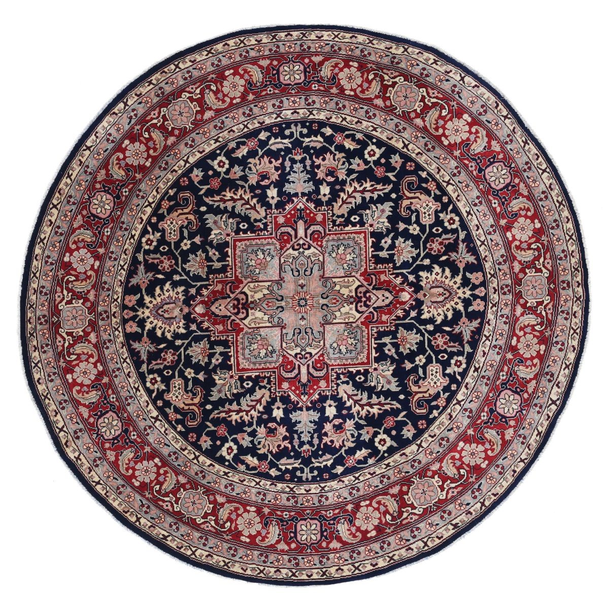 Agra 8x8 Handmade Double Knotted Washable Wool Round Rug - Colorful