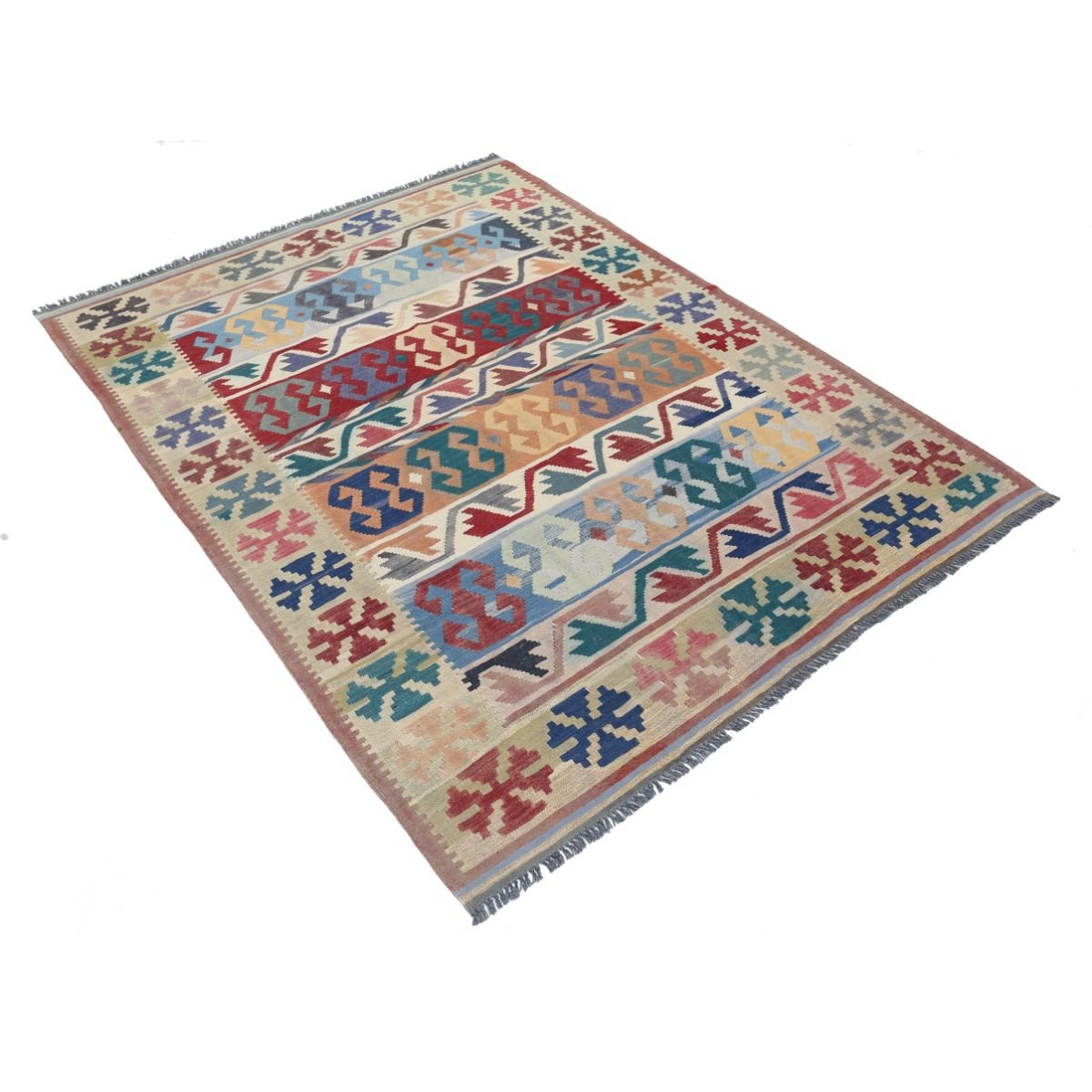 Kafkaas 5x6 Hand Woven Washable Wool Rug - Colorful