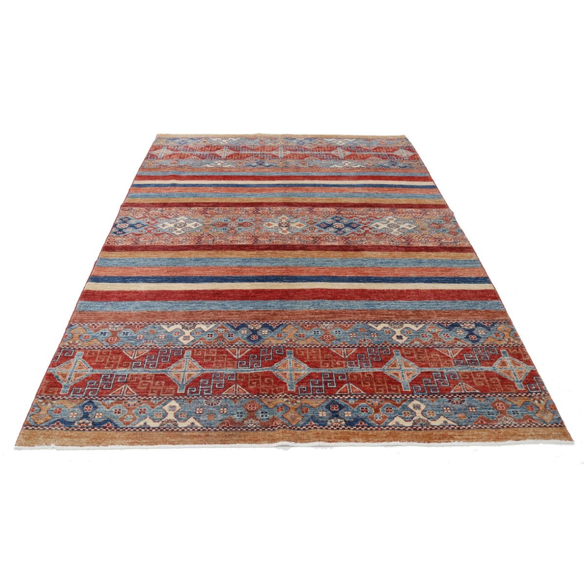 Khurjeen 6x8 Handmade Double Knotted Washable Wool Rug - Colorful