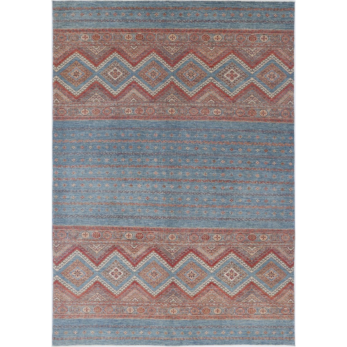 Khurjeen 7x10 Handmade Double Knotted Washable Wool Rug - Colorful