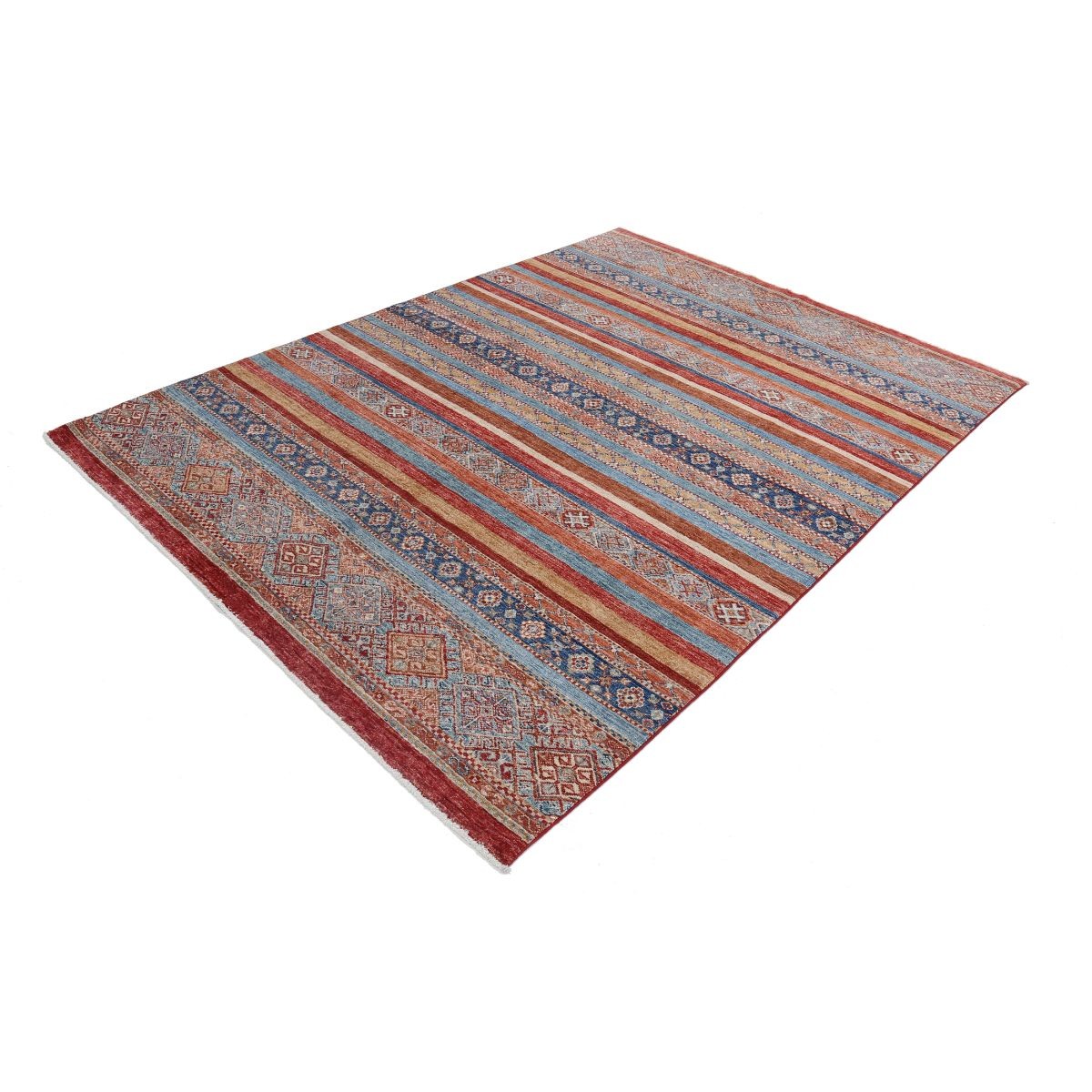 Khurjeen 6x8 Handmade Double Knotted Washable Wool Rug - Colorful