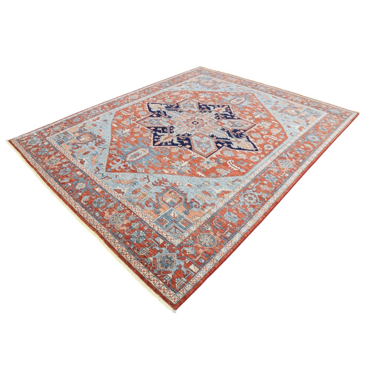 Heriz 8x10 Handmade Double Knotted Washable Wool Rug - Colorful