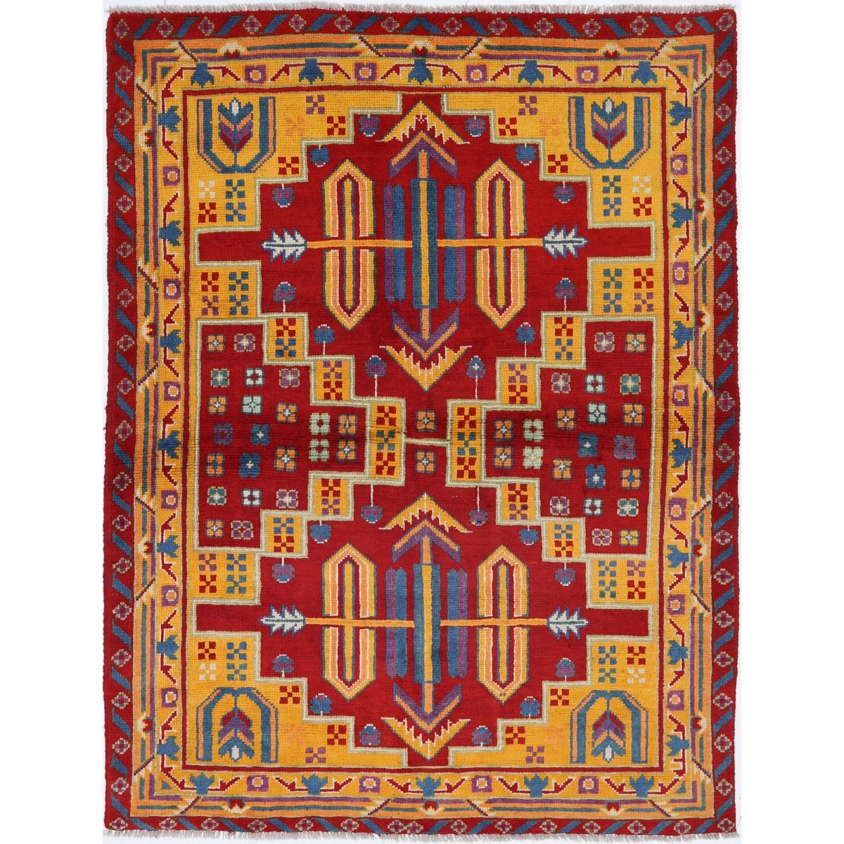 Revival 5x6 Handmade Double Knotted Washable Wool Rug - Colorful
