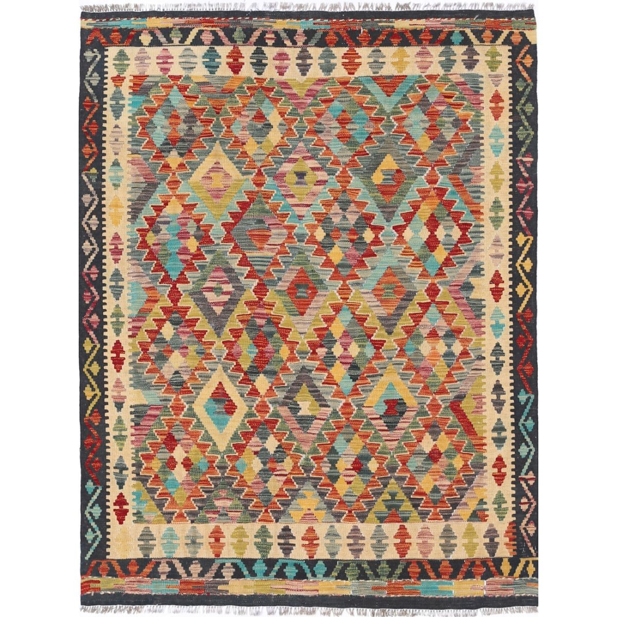 Maimana 5x6 Hand Woven Washable Wool Rug - Colorful