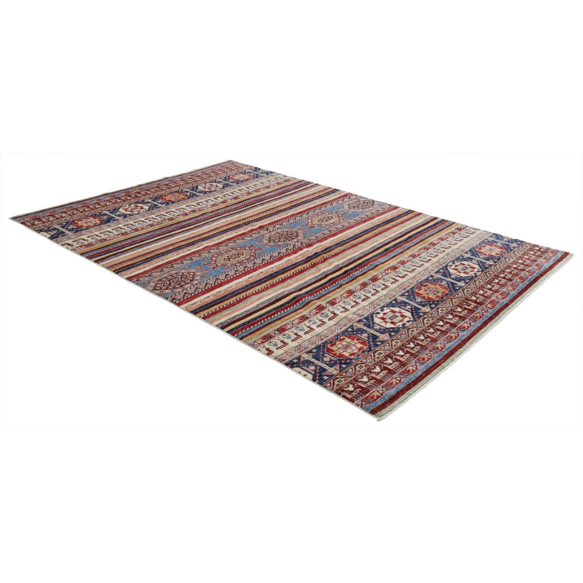 Khurjeen 7x10 Handmade Double Knotted Washable Wool Rug - Colorful