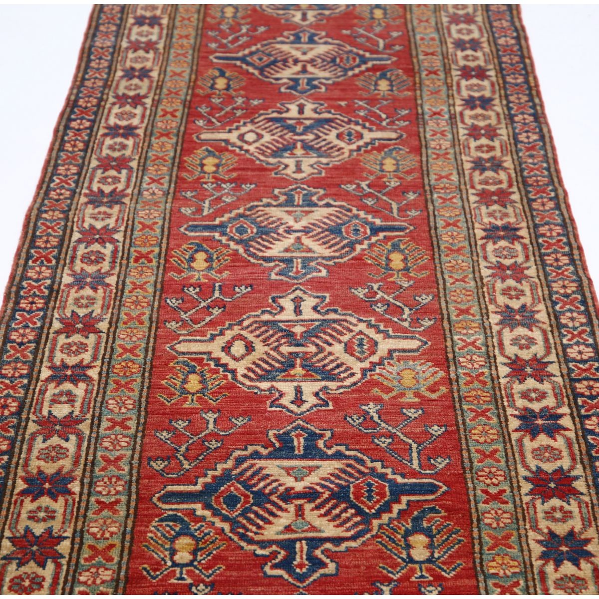 Kazak 3x15 Handmade Double Knotted Washable Wool Runner - Colorful