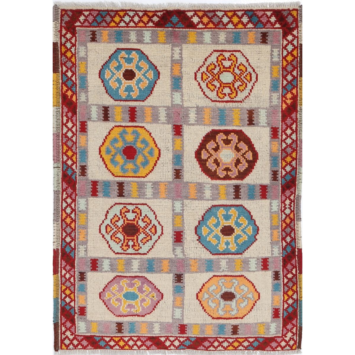 Revival 3x4 Handmade Double Knotted Washable Wool Rug - Colorful