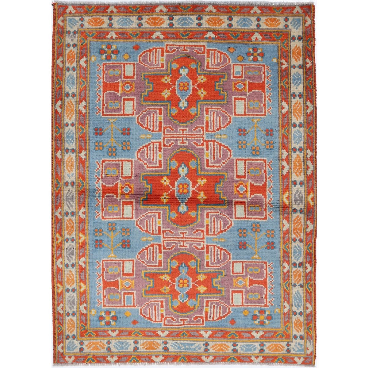 Revival 4x5 Handmade Double Knotted Washable Wool Rug - Colorful