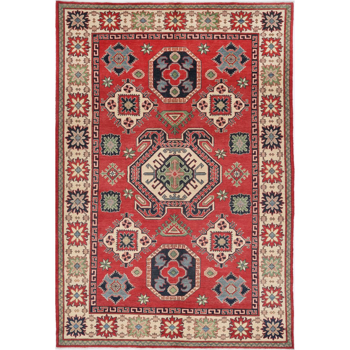 Kazak 7x10 Handmade Double Knotted Washable Wool Rug - Colorful