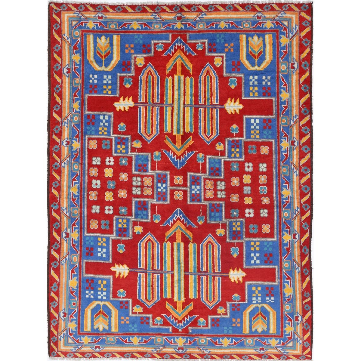 Revival 5x7 Handmade Double Knotted Washable Wool Rug - Colorful