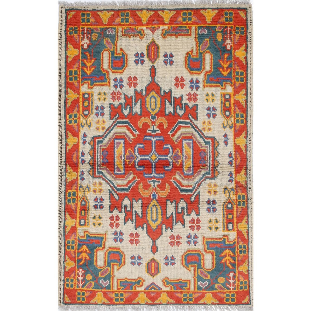 Revival 3x4 Handmade Double Knotted Washable Wool Rug - Colorful