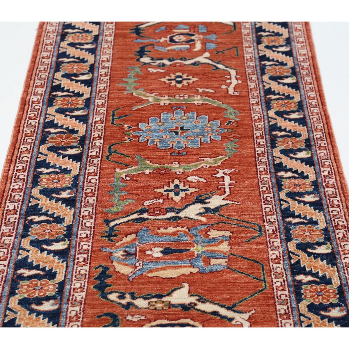 Heriz 3x10 Handmade Double Knotted Washable Wool Runner - Colorful