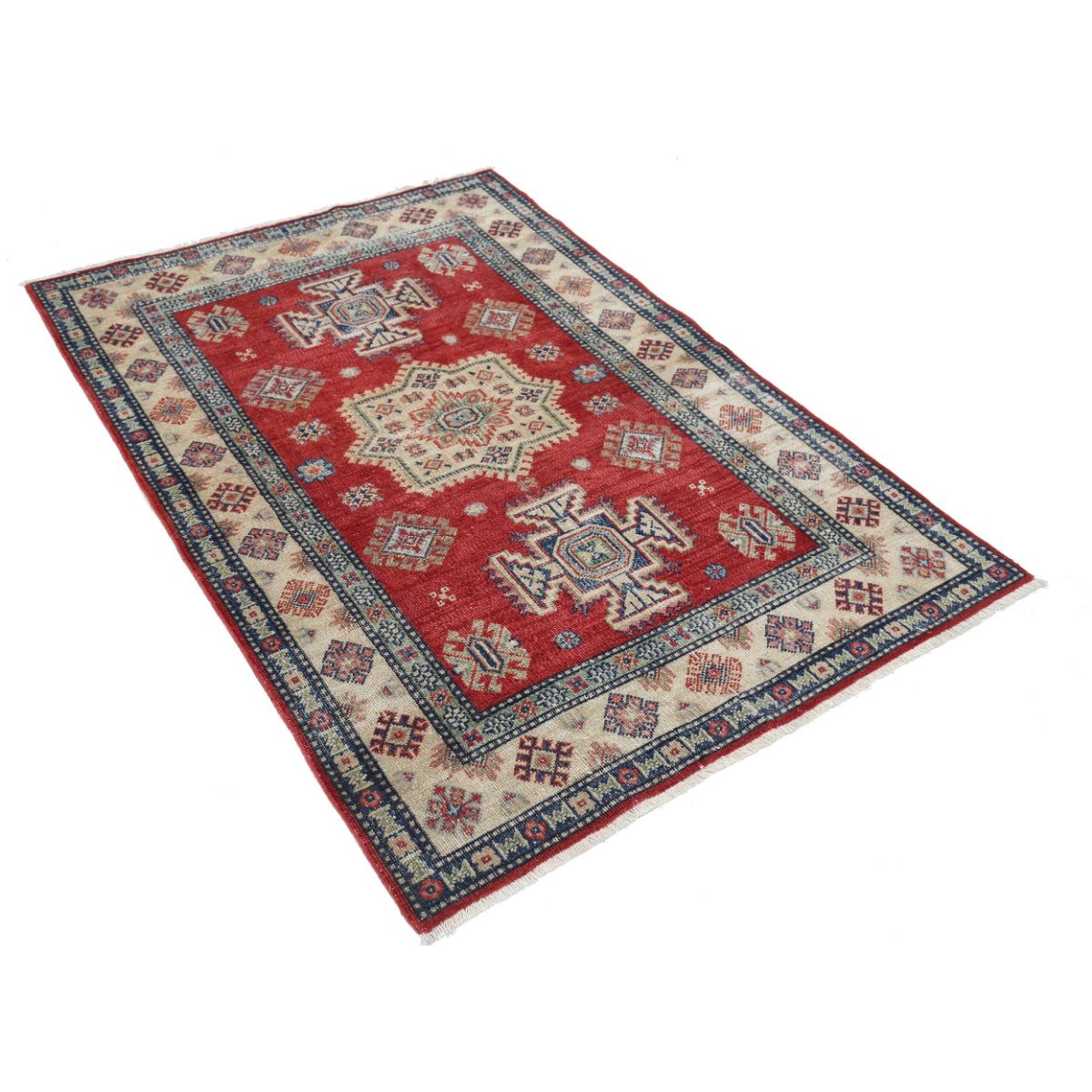 Kazak 4x6 Handmade Double Knotted Washable Wool Rug - Colorful