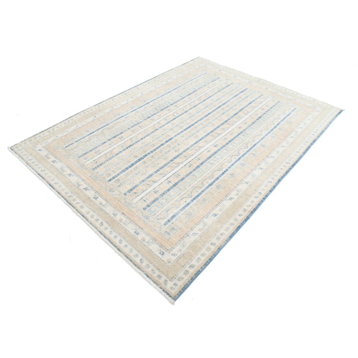 Shaal 6x8 Handmade Double Knotted Washable Wool Rug - Soft Hues
