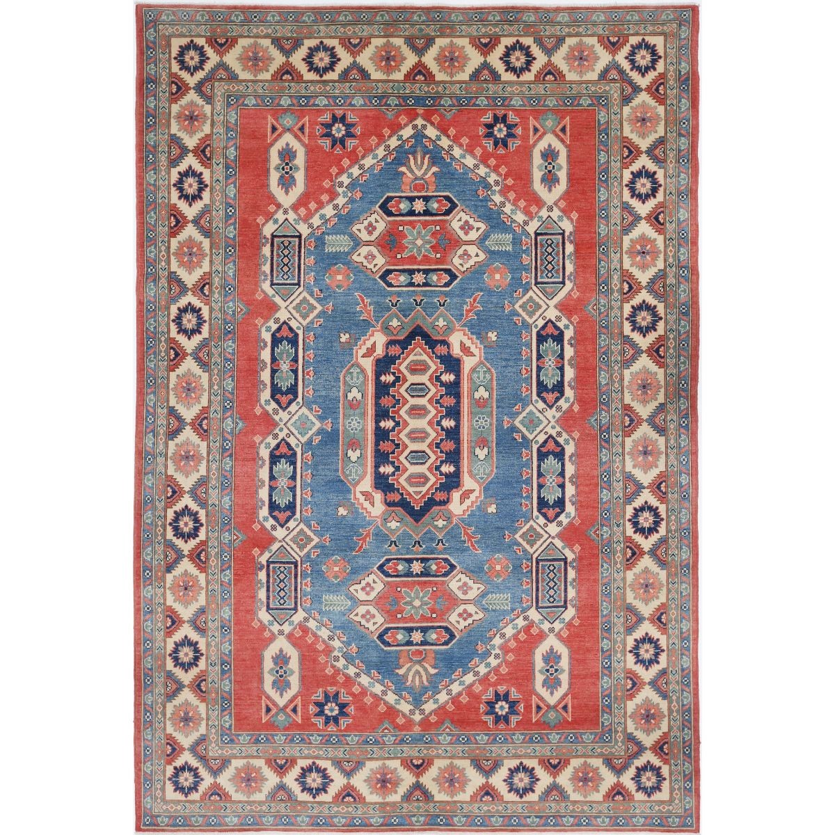 Kazak 7x10 Handmade Double Knotted Washable Wool Rug - Colorful
