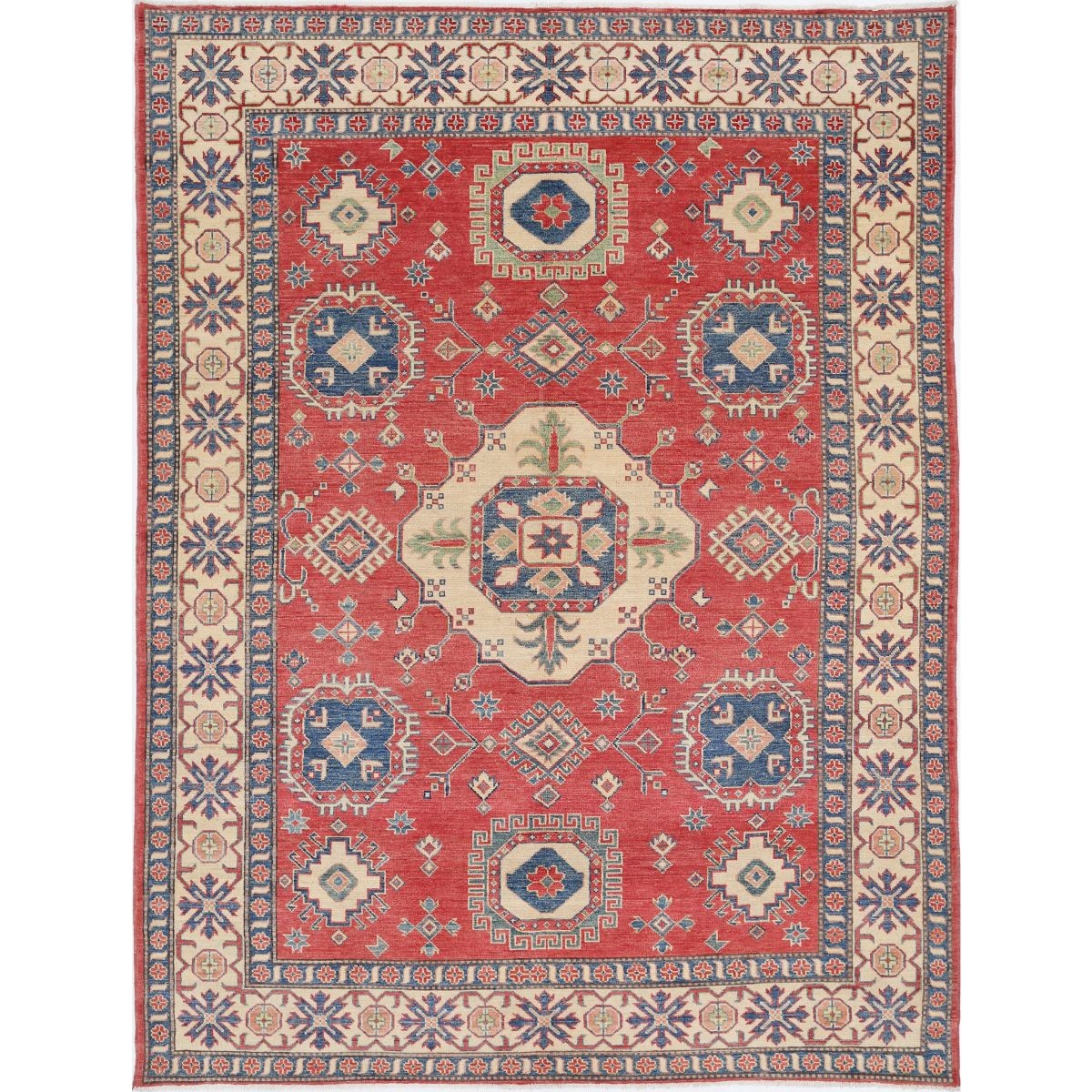 Kazak 7x9 Handmade Double Knotted Washable Wool Rug - Colorful