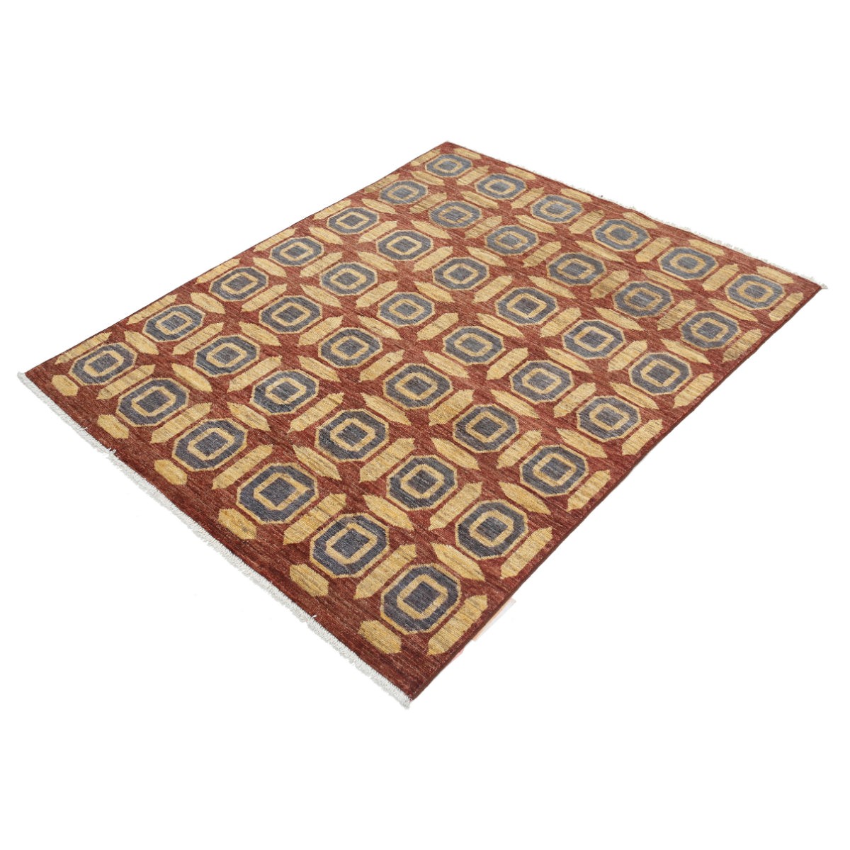 Modcar 4x5 Handmade Double Knotted Washable Wool Rug - Colorful