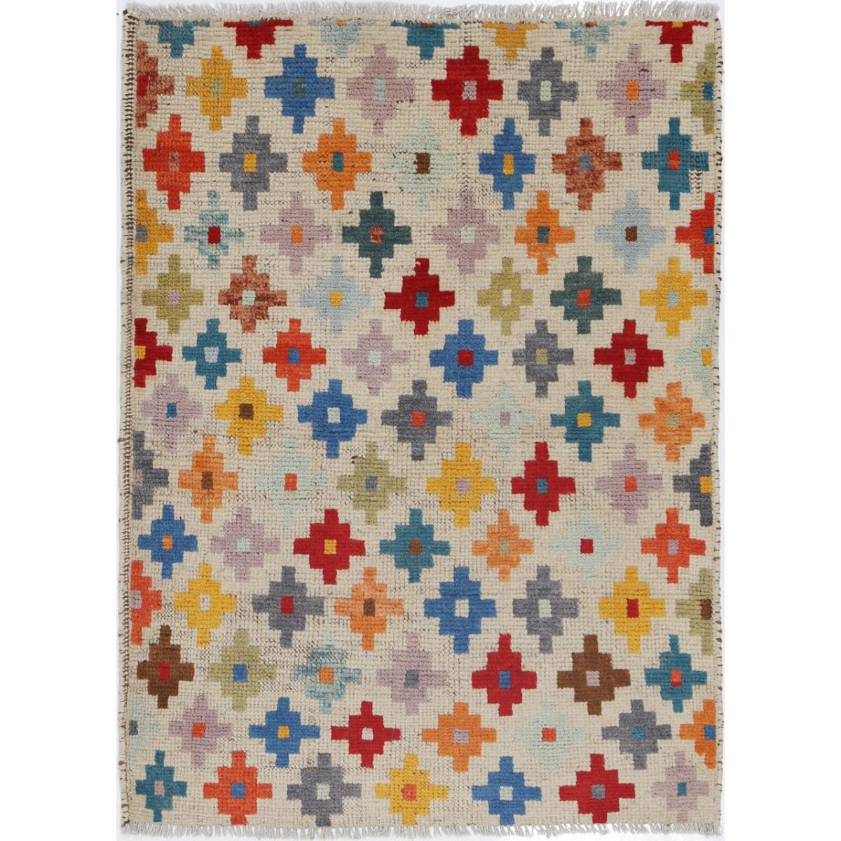 Revival 3x3 Handmade Double Knotted Washable Wool Rug - Colorful