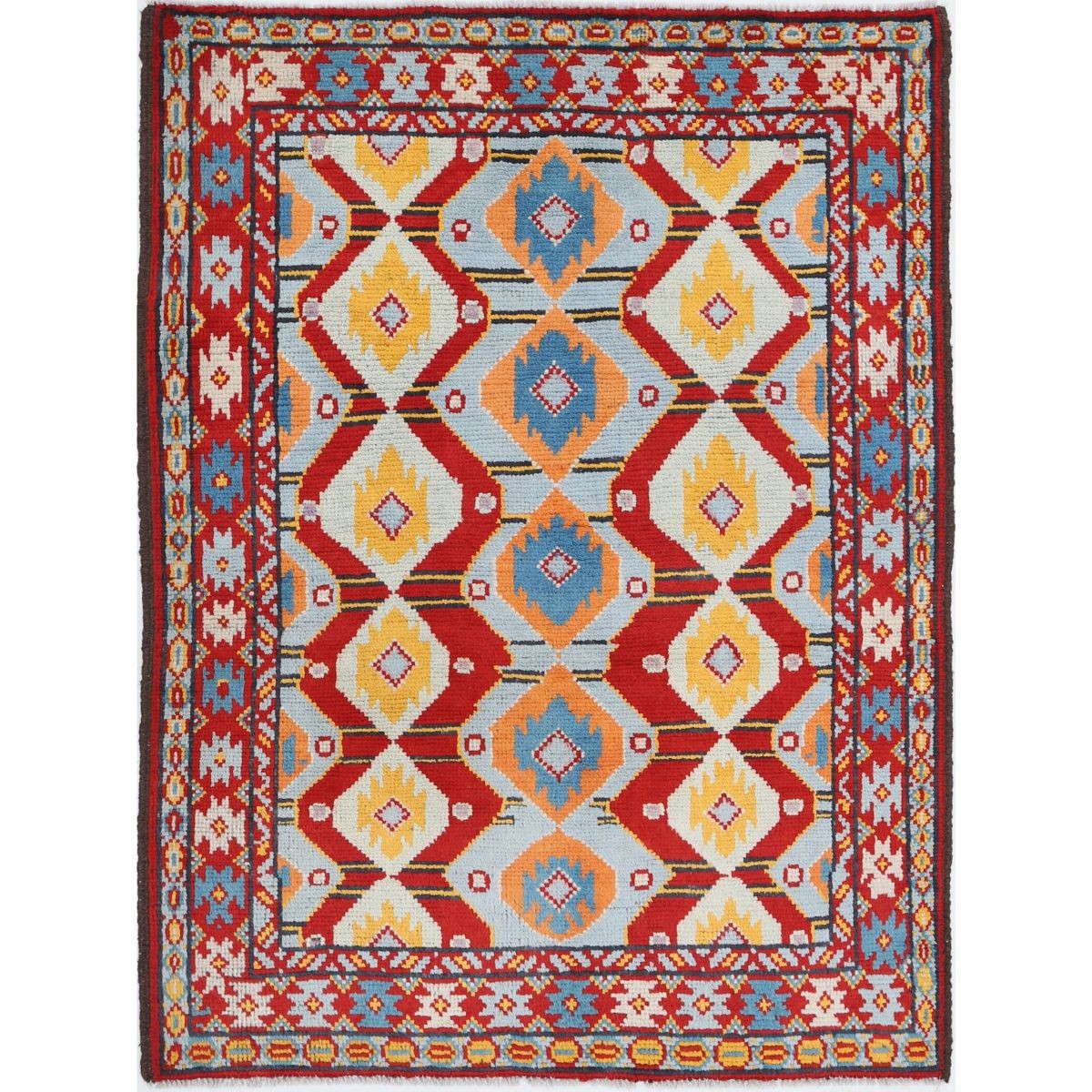 Revival 4x5 Handmade Double Knotted Washable Wool Rug - Colorful