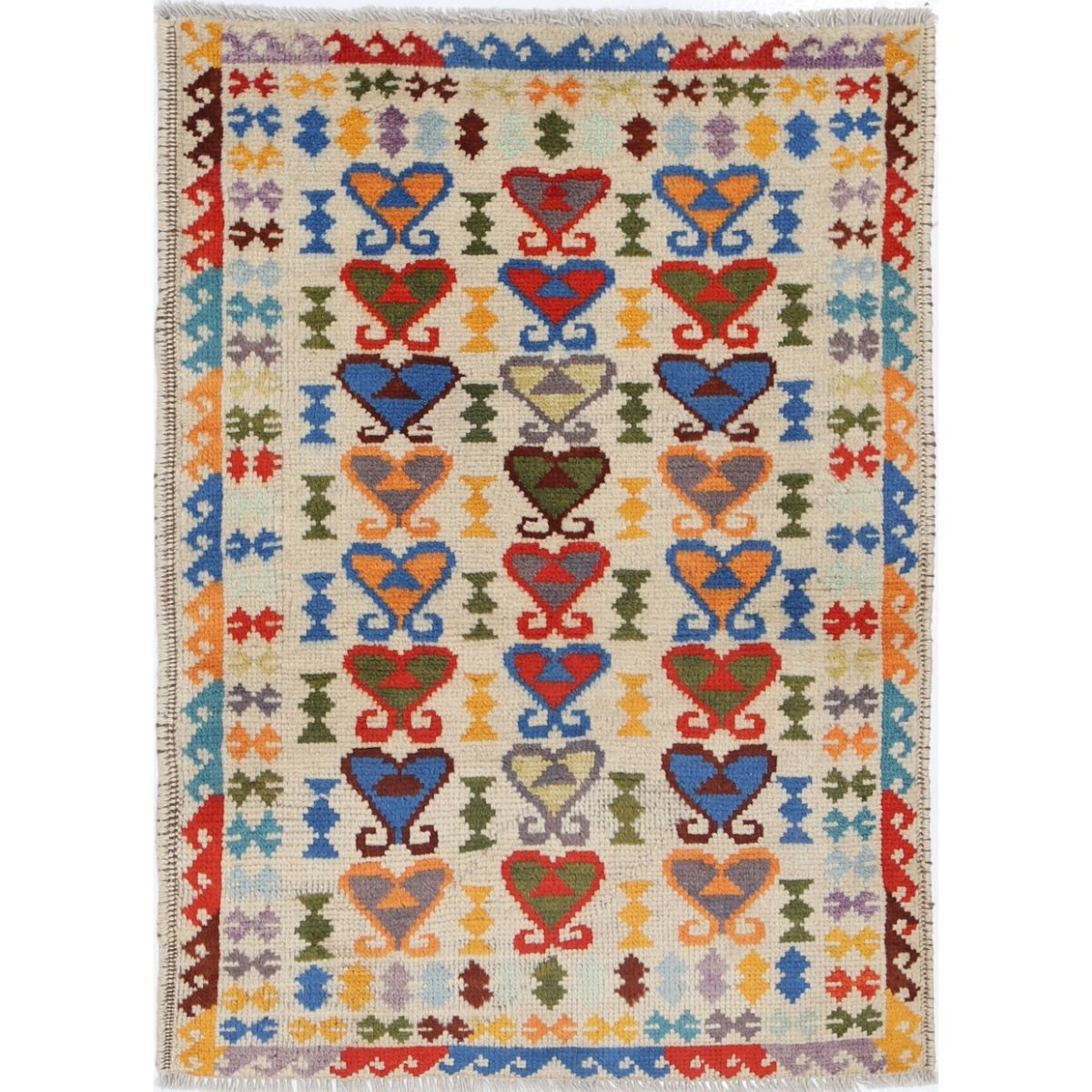 Revival 3x4 Handmade Double Knotted Washable Wool Rug - Colorful