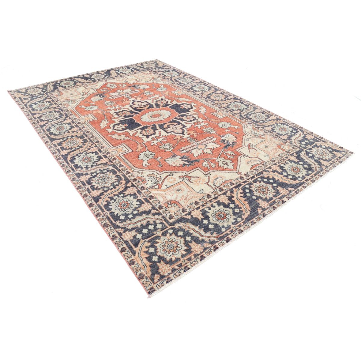 Heriz 7x10 Handmade Double Knotted Washable Wool Rug - Colorful