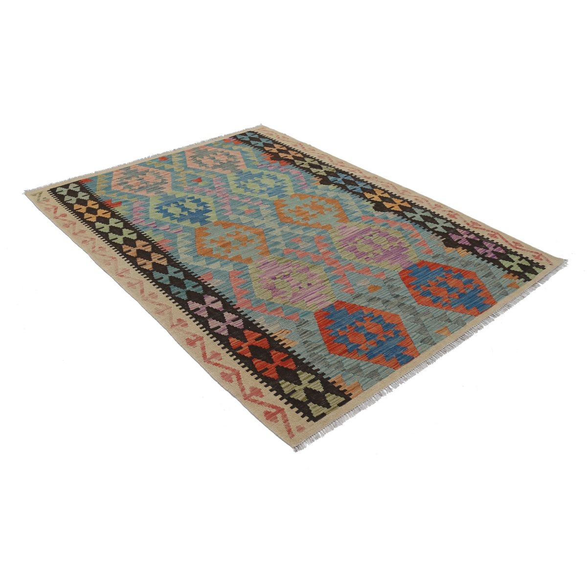 Maimana 5x7 Hand Woven Washable Wool Rug - Colorful