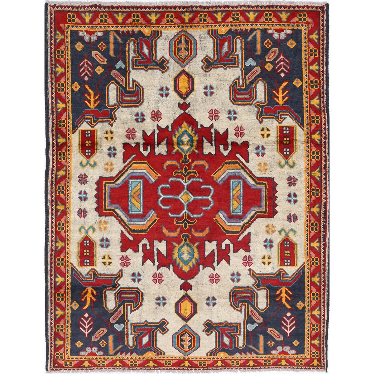 Revival 5x6 Handmade Double Knotted Washable Wool Rug - Colorful