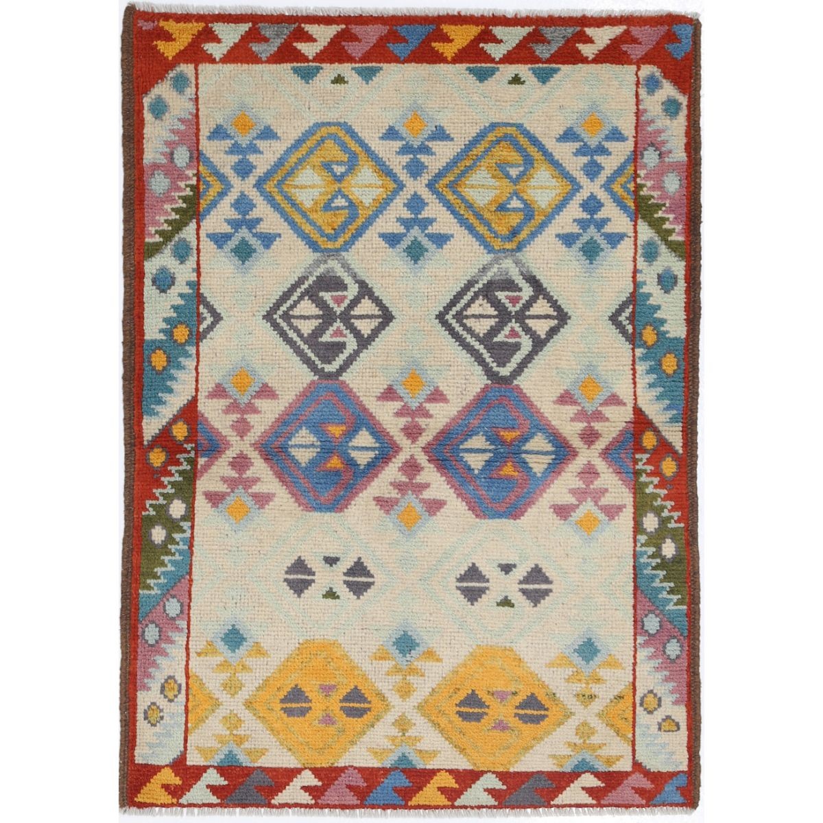 Revival 3x4 Handmade Double Knotted Washable Wool Rug - Colorful
