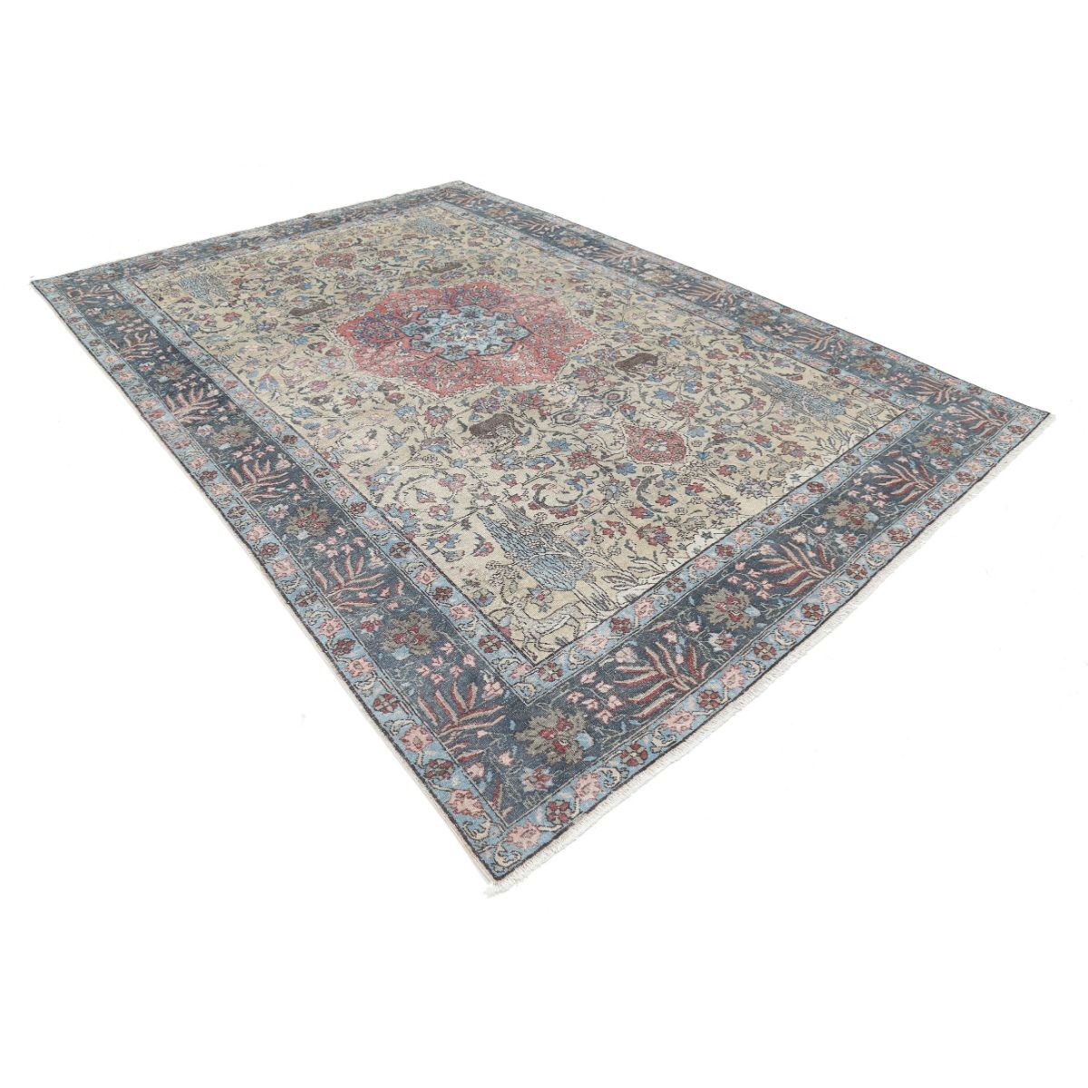 Vintage 8x11 Handmade Double Knotted Washable Wool Rug - Soft Hues