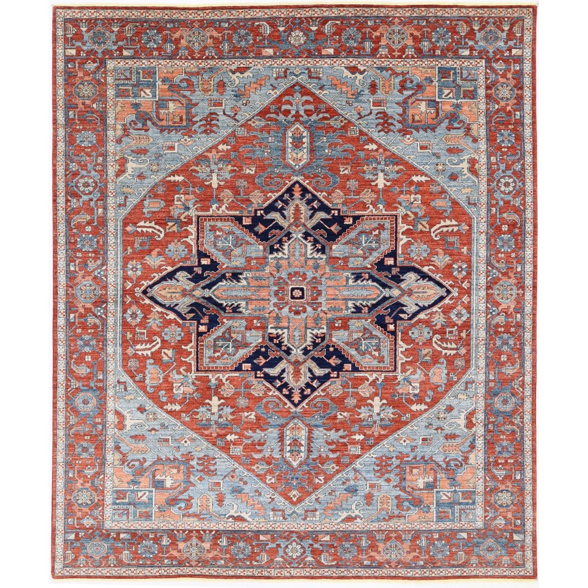 Heriz 8x10 Handmade Double Knotted Washable Wool Rug - Colorful