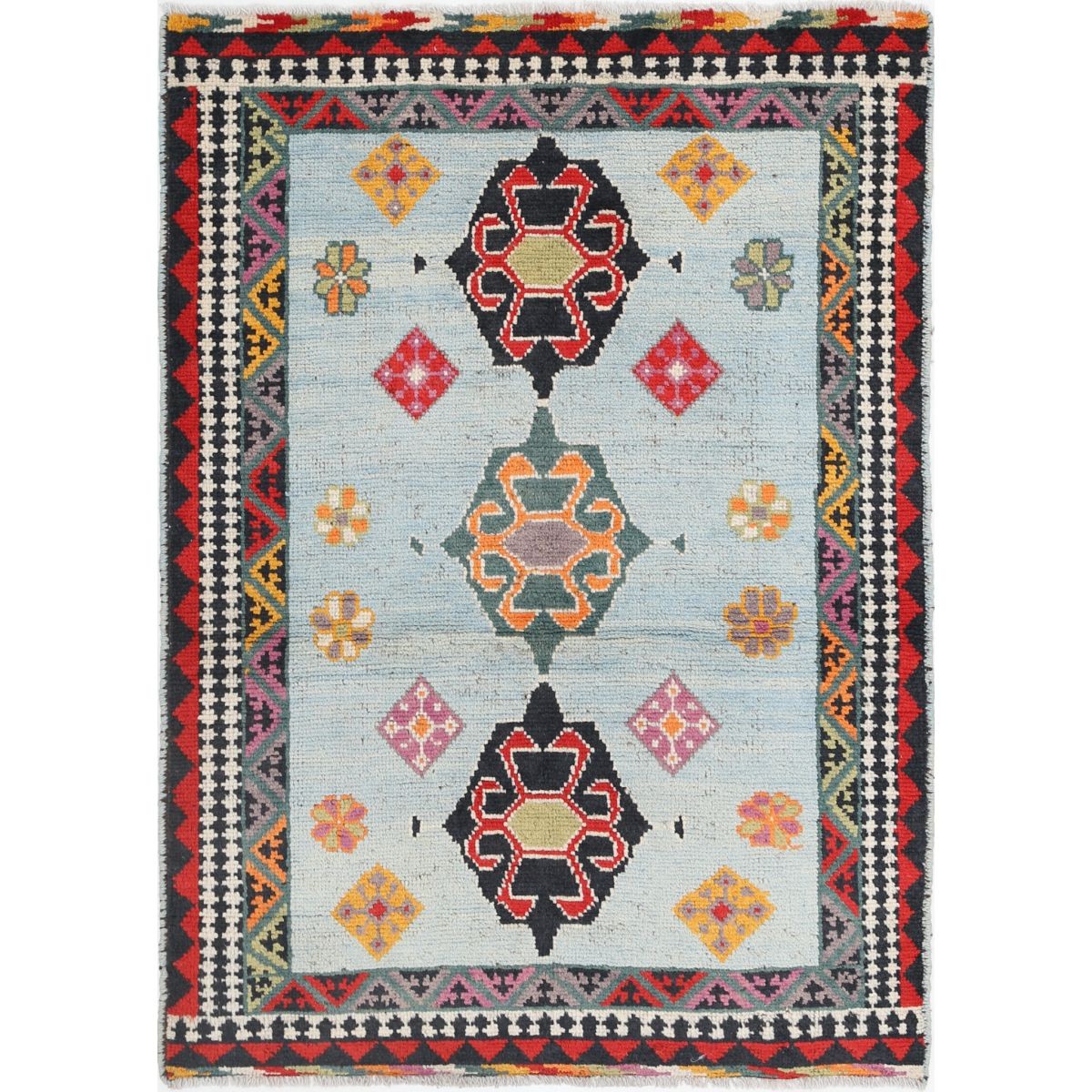 Revival 4x5 Handmade Double Knotted Washable Wool Rug - Colorful