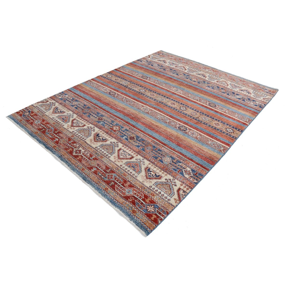 Khurjeen 6x8 Handmade Double Knotted Washable Wool Rug - Colorful