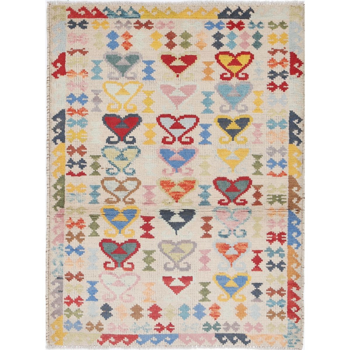Revival 3x4 Handmade Double Knotted Washable Wool Rug - Colorful